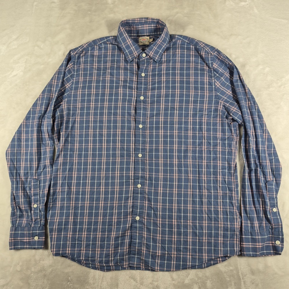 Faherty Movement Button Down Shirt Men's XL Blue Plaid Lightweight Performance